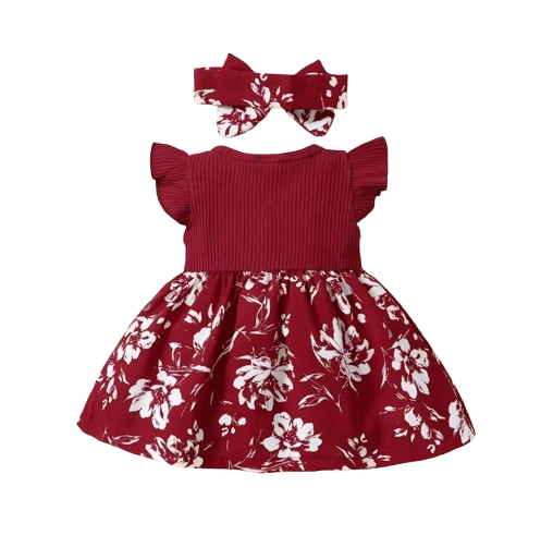The Veda - Baby Girls' Floral Princess Dress – Korean-Style Butterfly Sleeve Formal Dress for Newborns & Toddlers