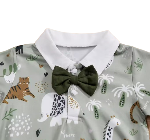 The Ozias - Baby Boys' 2-Piece Summer Outfit Set – Bear Print Short Sleeve Top & Strap Shorts, Cute Toddler Clothing