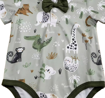 The Ozias - Baby Boys' 2-Piece Summer Outfit Set – Bear Print Short Sleeve Top & Strap Shorts, Cute Toddler Clothing