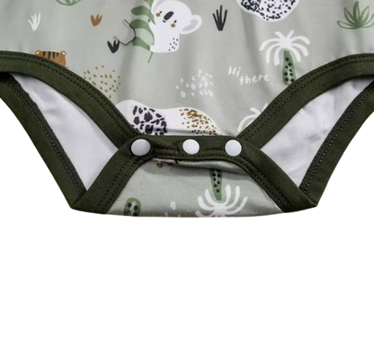 The Ozias - Baby Boys' 2-Piece Summer Outfit Set – Bear Print Short Sleeve Top & Strap Shorts, Cute Toddler Clothing