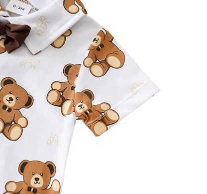 The Ozias - Baby Boys' 2-Piece Summer Outfit Set – Bear Print Short Sleeve Top & Strap Shorts, Cute Toddler Clothing