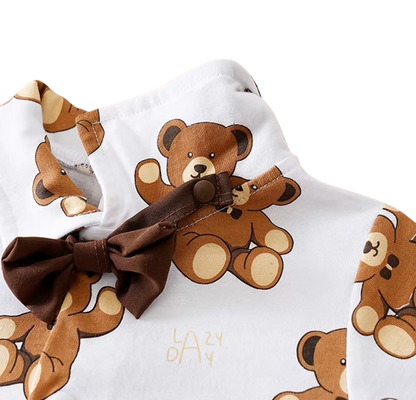 The Ozias - Baby Boys' 2-Piece Summer Outfit Set – Bear Print Short Sleeve Top & Strap Shorts, Cute Toddler Clothing