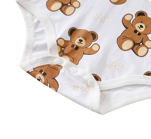 The Ozias - Baby Boys' 2-Piece Summer Outfit Set – Bear Print Short Sleeve Top & Strap Shorts, Cute Toddler Clothing