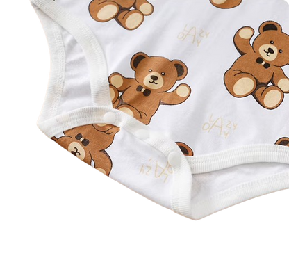 The Ozias - Baby Boys' 2-Piece Summer Outfit Set – Bear Print Short Sleeve Top & Strap Shorts, Cute Toddler Clothing