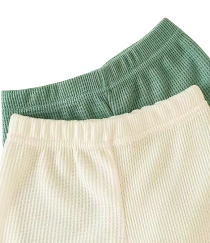 The Aarav - 4-Piece Unisex Baby Summer Outfit Set – Waffle Knit Henley Tank Tops & Elastic Waist Shorts, Neutral Style
