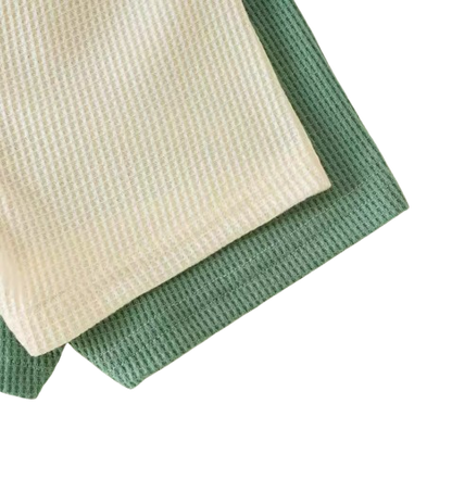 The Aarav - 4-Piece Unisex Baby Summer Outfit Set – Waffle Knit Henley Tank Tops & Elastic Waist Shorts, Neutral Style