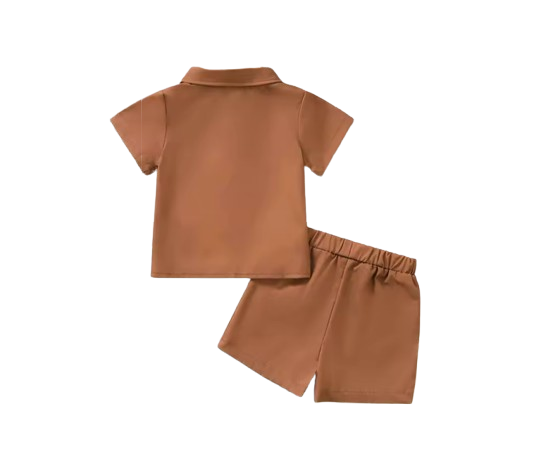The Carmelo - Baby Boys' Summer Outfit Set – Striped Color Block Collared Shirt with Pocket & Shorts