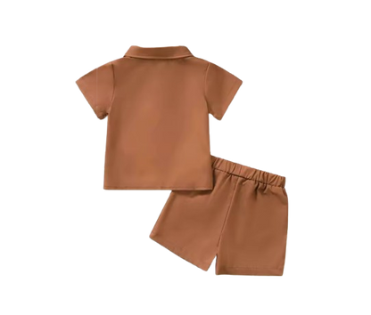The Carmelo - Baby Boys' Summer Outfit Set – Striped Color Block Collared Shirt with Pocket & Shorts