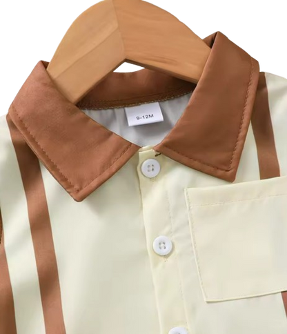 The Carmelo - Baby Boys' Summer Outfit Set – Striped Color Block Collared Shirt with Pocket & Shorts