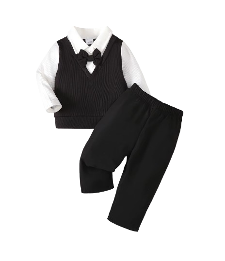 The Kenai - 2PCS Baby Boy Formal Shirt and Black Pants Set, Autumn Winter Outfit