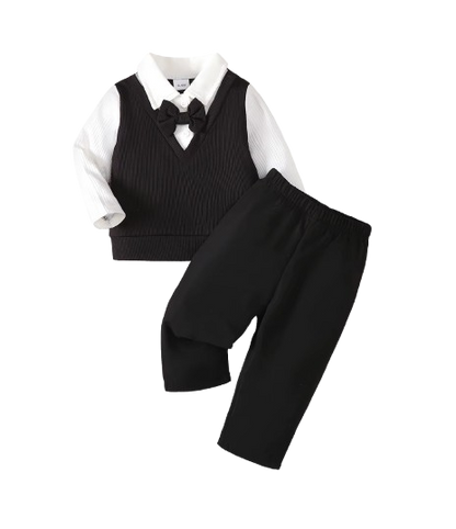 The Kenai - 2PCS Baby Boy Formal Shirt and Black Pants Set, Autumn Winter Outfit