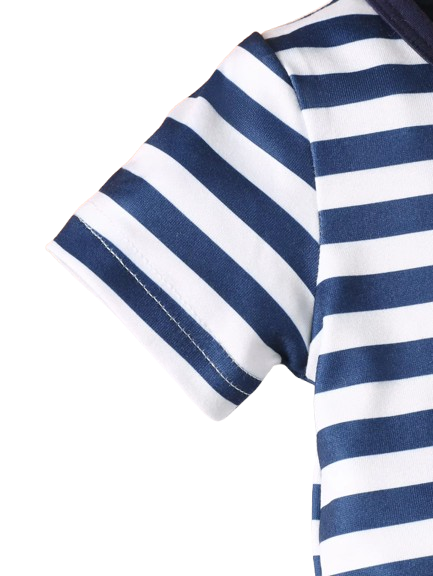The Wes - 3-Piece Baby Boy Summer Outfit, Striped Shirt, Bear Overalls and Hat
