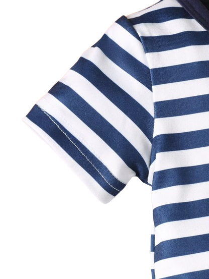 The Wes - 3-Piece Baby Boy Summer Outfit, Striped Shirt, Bear Overalls and Hat