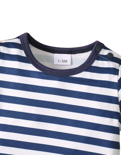 The Wes - 3-Piece Baby Boy Summer Outfit, Striped Shirt, Bear Overalls and Hat