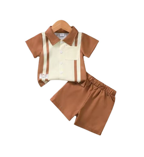 The Jase - 2PCS Baby Boy Summer Striped Shirt and Shorts Set with Pocket