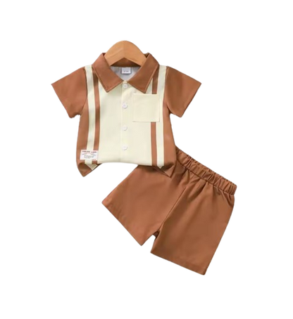 The Jase - 2PCS Baby Boy Summer Striped Shirt and Shorts Set with Pocket