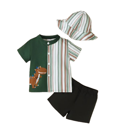 The Cannon - Baby Boy Summer 2-Piece Dinosaur Print Striped Outfit Set