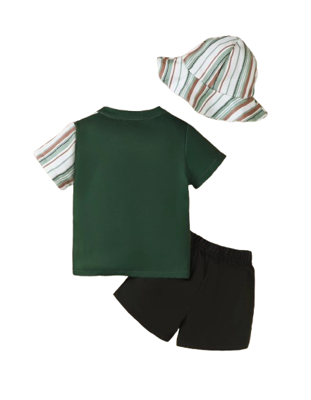 The Cannon - Baby Boy Summer 2-Piece Dinosaur Print Striped Outfit Set