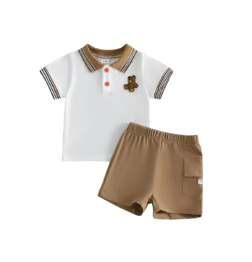 The Westyn - Baby Boy Summer 2-Piece Bear Embroidered T-Shirt and Shorts Set