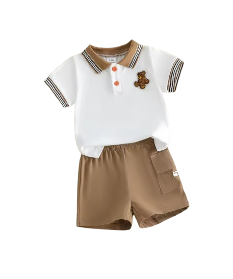 The Westyn - Baby Boy Summer 2-Piece Bear Embroidered T-Shirt and Shorts Set