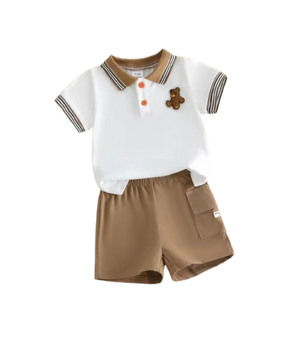The Westyn - Baby Boy Summer 2-Piece Bear Embroidered T-Shirt and Shorts Set