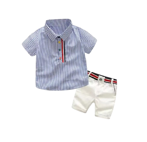 The Braylen - Boys Summer 2-Piece Cotton Striped Shirt and Pants Set