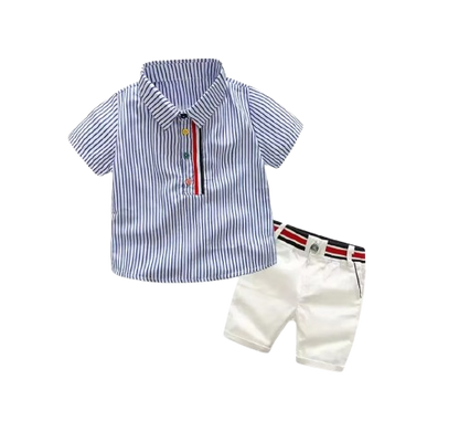 The Braylen - Boys Summer 2-Piece Cotton Striped Shirt and Pants Set