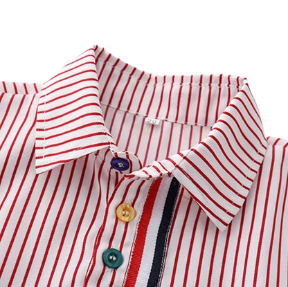 The Braylen - Boys Summer 2-Piece Cotton Striped Shirt and Pants Set