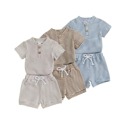 The Lee - Baby Boy Summer 2-Piece Striped Button-Up Bodysuit and Shorts Set