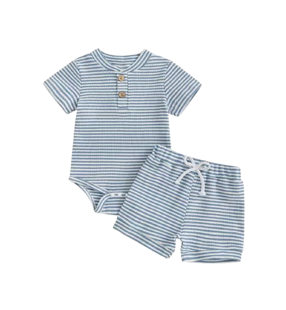 The Lee - Baby Boy Summer 2-Piece Striped Button-Up Bodysuit and Shorts Set