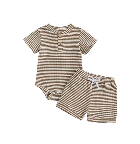 The Lee - Baby Boy Summer 2-Piece Striped Button-Up Bodysuit and Shorts Set