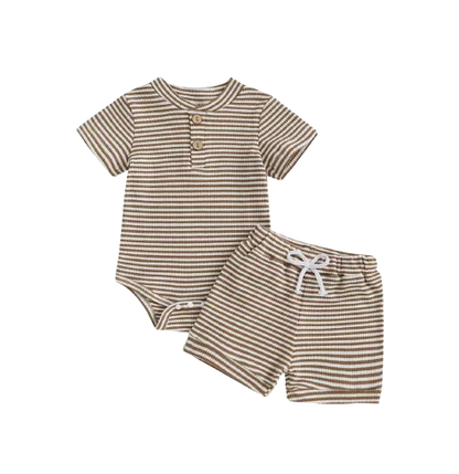The Lee - Baby Boy Summer 2-Piece Striped Button-Up Bodysuit and Shorts Set
