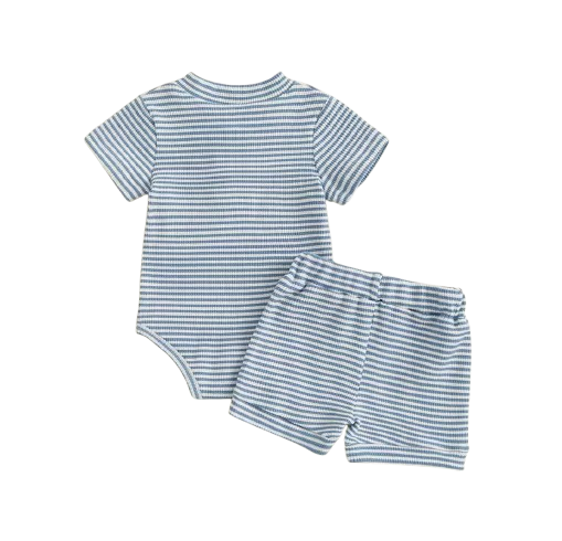 The Lee - Baby Boy Summer 2-Piece Striped Button-Up Bodysuit and Shorts Set