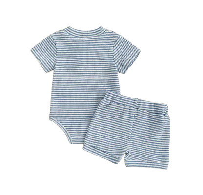 The Lee - Baby Boy Summer 2-Piece Striped Button-Up Bodysuit and Shorts Set
