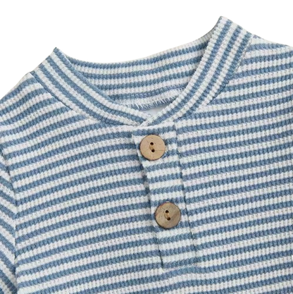 The Lee - Baby Boy Summer 2-Piece Striped Button-Up Bodysuit and Shorts Set
