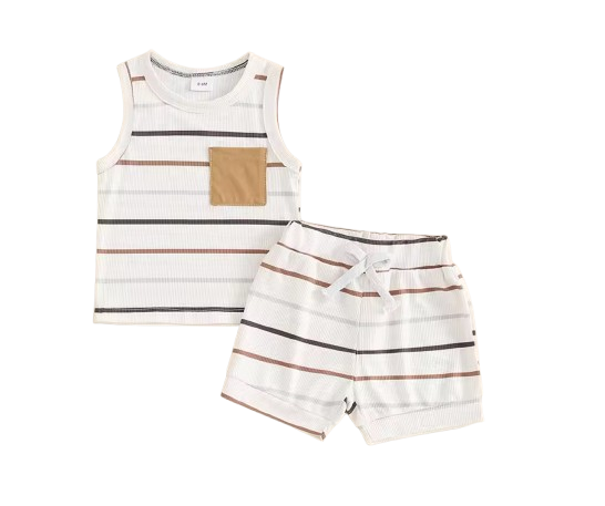 The Ander - Baby Boy Summer 2-Piece Ribbed Striped Tank Top and Shorts Set