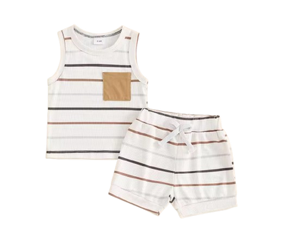 The Ander - Baby Boy Summer 2-Piece Ribbed Striped Tank Top and Shorts Set