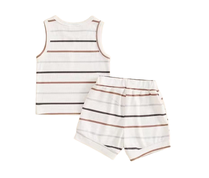 The Ander - Baby Boy Summer 2-Piece Ribbed Striped Tank Top and Shorts Set