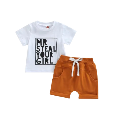 The Amos - Toddler Boy Summer 2-Piece Letter Print T-Shirt and Shorts Set