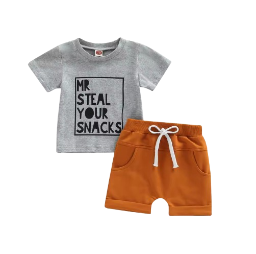 The Amos - Toddler Boy Summer 2-Piece Letter Print T-Shirt and Shorts Set
