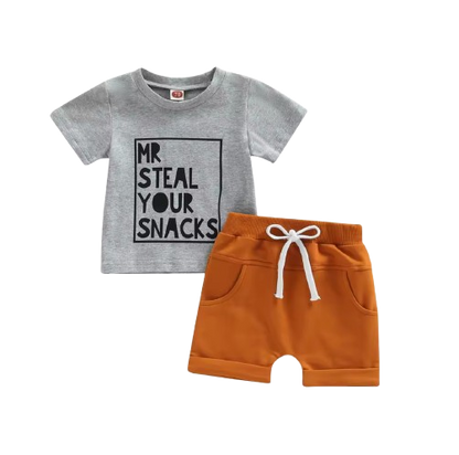 The Amos - Toddler Boy Summer 2-Piece Letter Print T-Shirt and Shorts Set