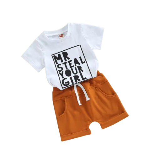 The Amos - Toddler Boy Summer 2-Piece Letter Print T-Shirt and Shorts Set