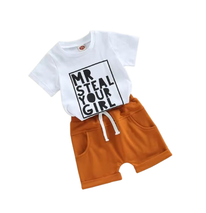 The Amos - Toddler Boy Summer 2-Piece Letter Print T-Shirt and Shorts Set