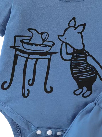 The Marcel - Baby Boy Summer 2-Piece Cartoon Pig Hooded Romper and Shorts Set