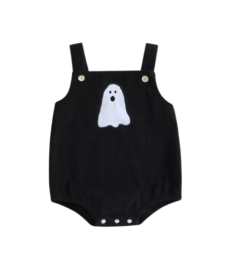 The Misael - Baby Halloween Corduroy Romper, Pumpkin Ghost Print Unisex Outfit
