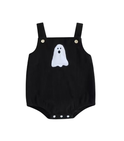 The Misael - Baby Halloween Corduroy Romper, Pumpkin Ghost Print Unisex Outfit