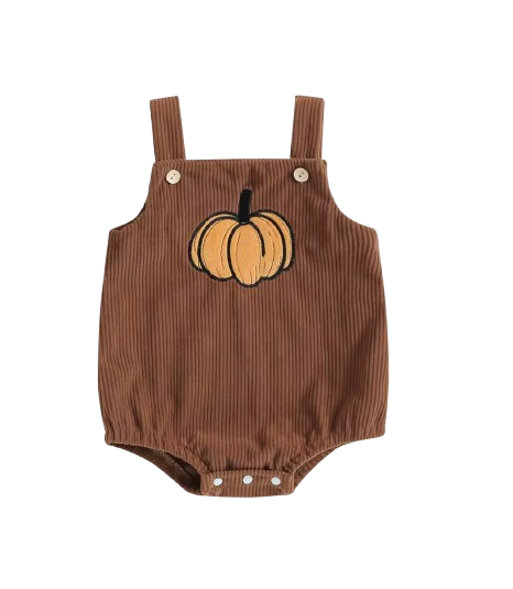 The Misael - Baby Halloween Corduroy Romper, Pumpkin Ghost Print Unisex Outfit
