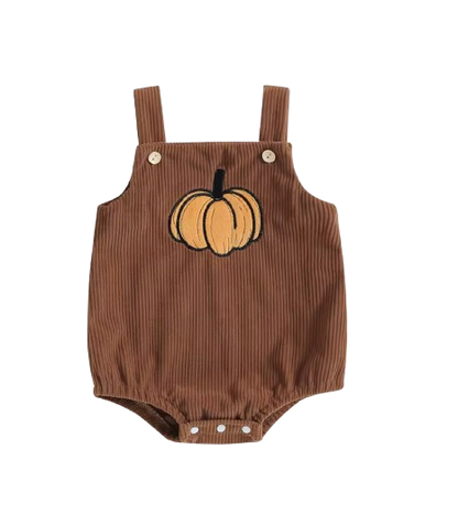 The Misael - Baby Halloween Corduroy Romper, Pumpkin Ghost Print Unisex Outfit