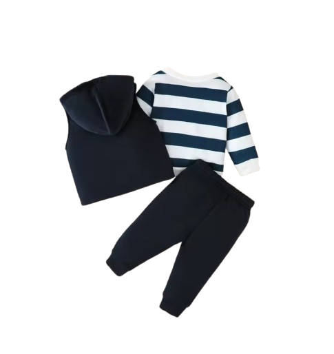 The Mylo - Baby Boy 3-Piece Bear Outfit Set, Vest, Striped Tee and Joggers