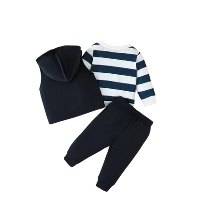 The Mylo - Baby Boy 3-Piece Bear Outfit Set, Vest, Striped Tee and Joggers